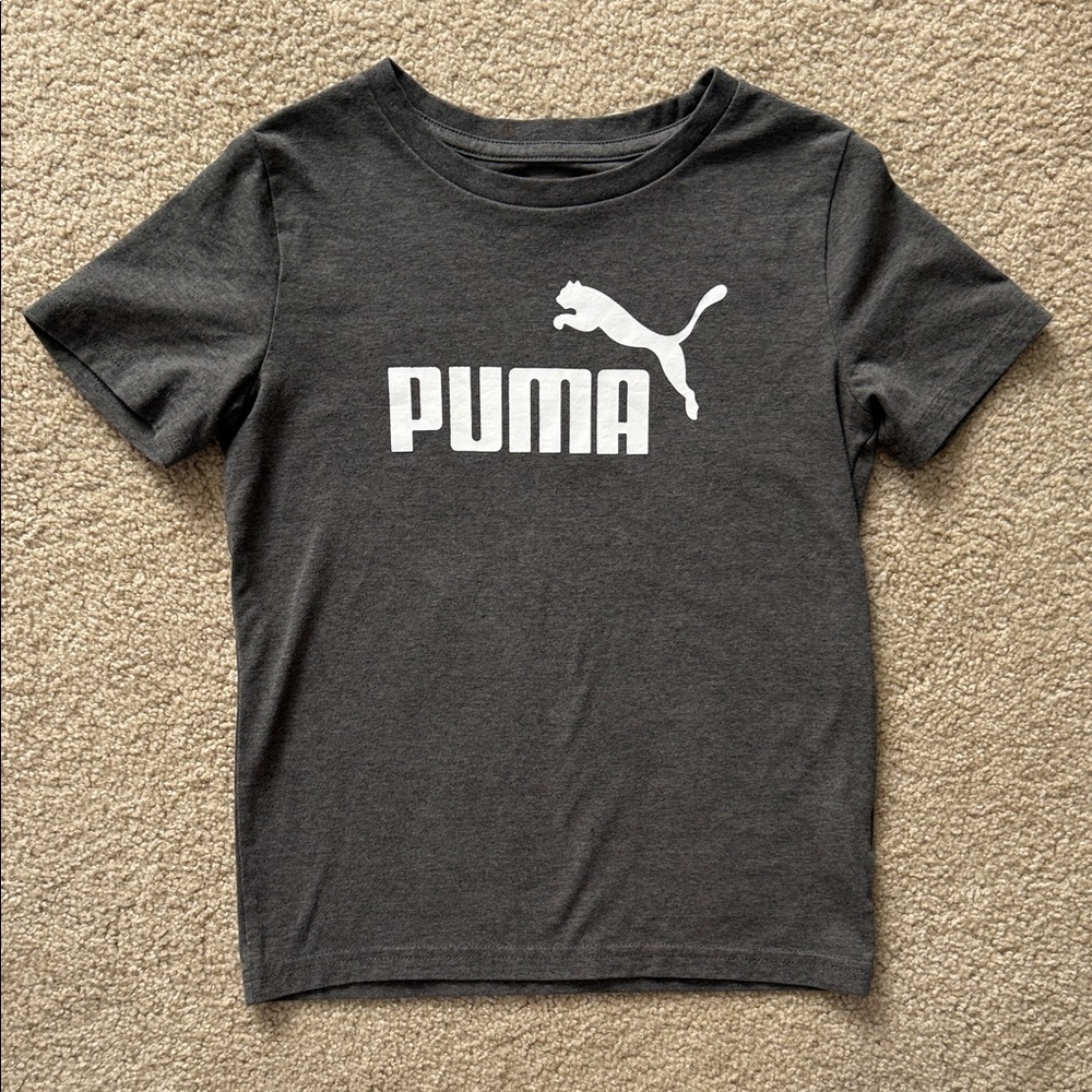 Puma Kids Charcoal Tee with White Logo